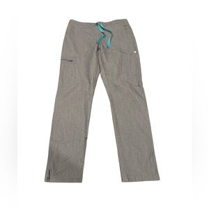 Figs Men's Cargo Pants in Gray with Teal Drawstring